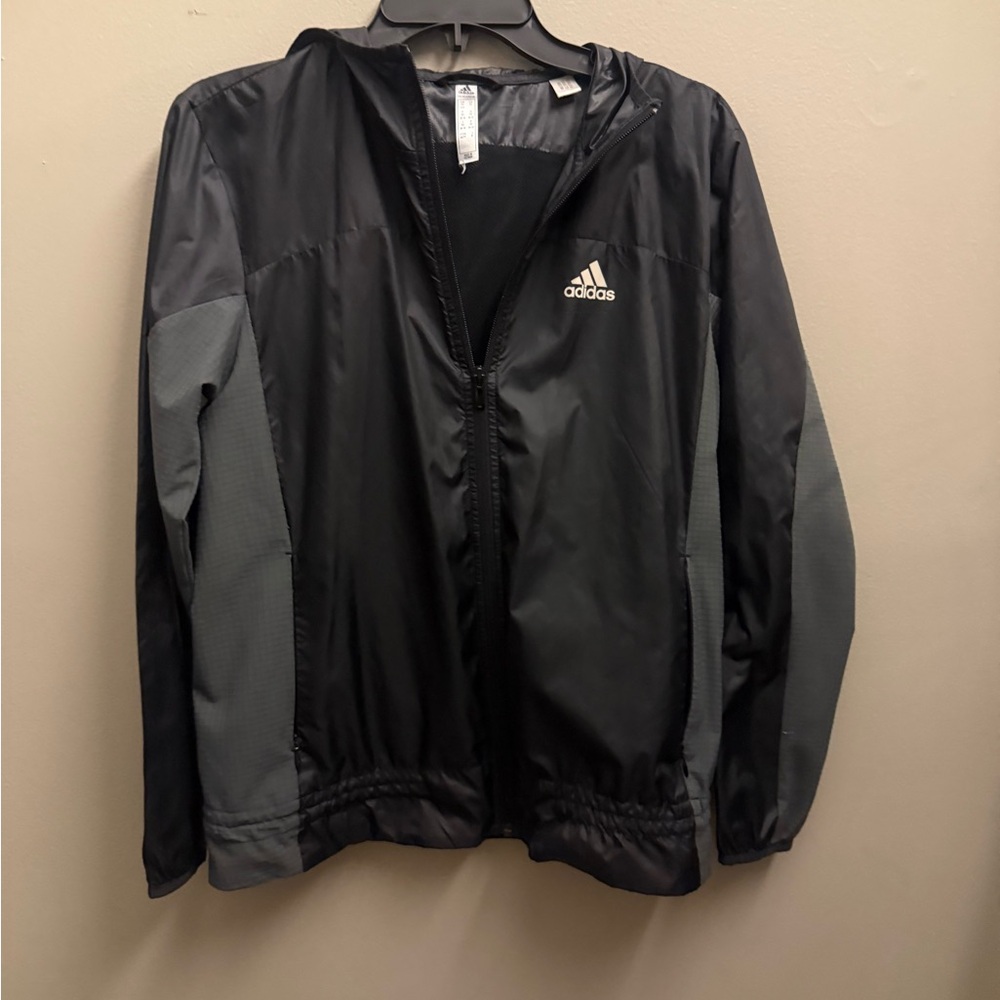 Adidas Black and Gray Hooded Jacket wind breaker